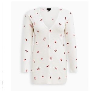 BUTTON FRONT CARDIGAN SWEATER - MYSTIC ICONS WHITE